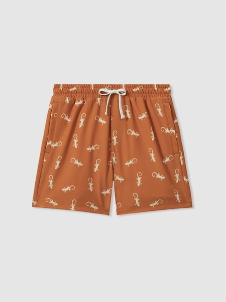 Reptile Print Drawstring Swim Shorts in Orange/White (N71523) | $60