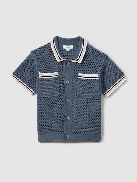 Teen Crochet Contrast Trim Shirt in Airforce Blue (N71540) | HK$820