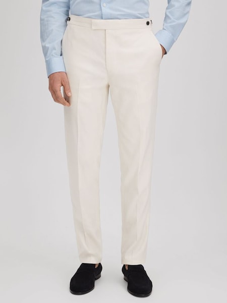 Linen Blend Adjuster Trousers in Off White (N71605) | $265