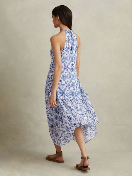 Tenger - Asymmetrische midi-jurk met plooien aan de zijkant in blauw (N71807) | € 285