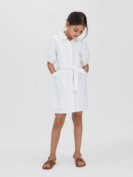 Junior Belted Puff Sleeve Dress in Ivory (N71829) | CHF 100