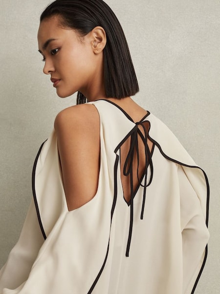 Ruffle Detail Cut Out Blouse in White (N72420) | $325