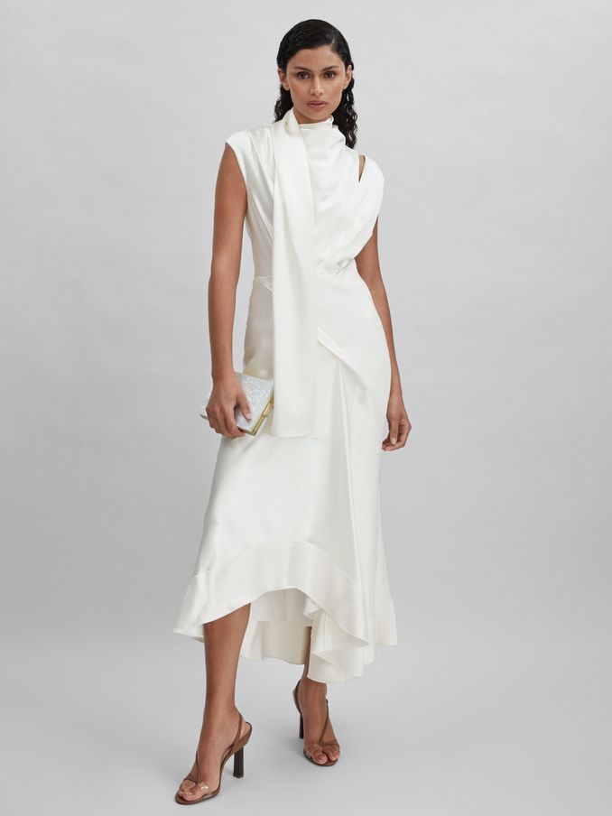 White Midi Dresses White Bardot Midi Dresses Reiss