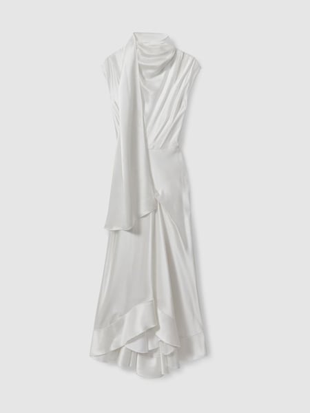 Robe mi-longue asymétrique Élément de drapé, couleur ivoire Acler (N72479) | 795 €
