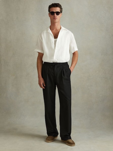 Relaxed Twill Drawstring Trousers in Black (N72504) | $240