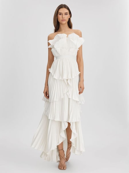 Amur Pleated Tiered Maxi Dress in Ivory (N74063) | $1,185