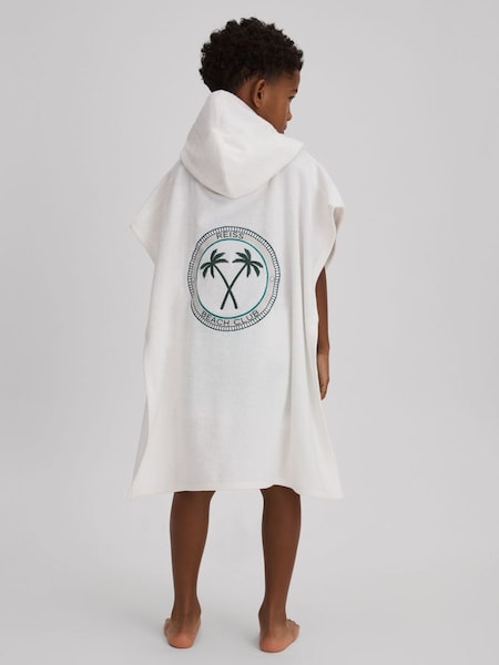 Cotton Blend Hooded Poncho in White (N74078) | CHF 40