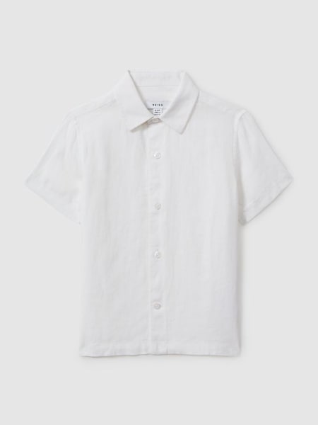 Short Sleeve Linen Shirt in White (N74110) | $70