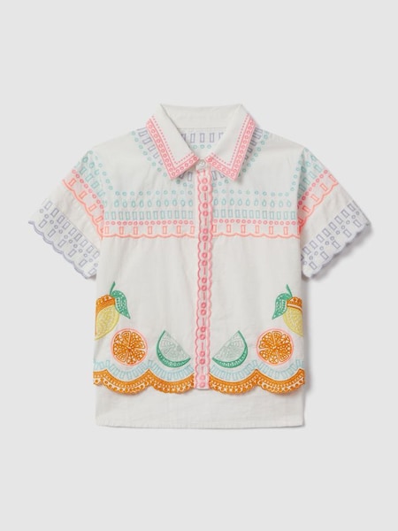 Teen Cotton Broderie Shirt in Ivory Print (N74123) | HK$800