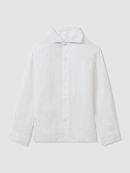 Linen Cutaway Collar Shirt in White (N74125) | $70