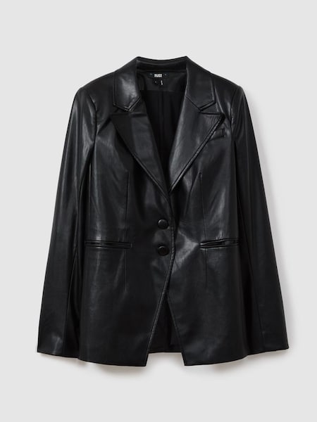 Paige Relaxed Faux Fur Leather Single Breasted Blazer in Black (N74135) | HK$5,930
