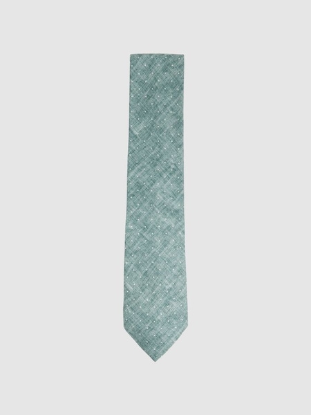 Silk Polka Dot Tie in Pistachio Melange (N74143) | $110