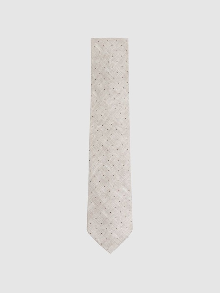 Silk Polka Dot Tie in Oatmeal Melange (N74173) | $110