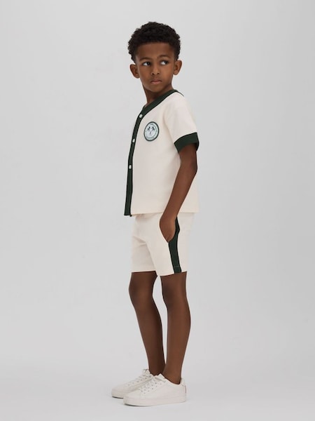 Junior Textured Cotton Baseball Shirt in Ecru/Green (N74175) | CHF 55