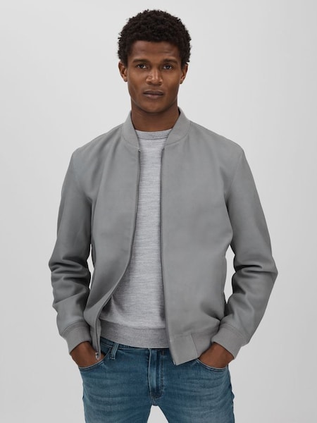 Paige Leather Bomber Jacket in Grey (N74200) | HK$11,330
