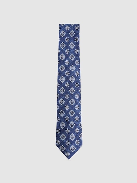 Silk Medallion Print Tie in Indigo Melange (N74201) | CHF 100