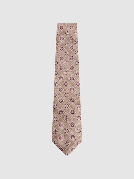 Silk Medallion Print Tie in Oatmeal/Rose (N74211) | €95