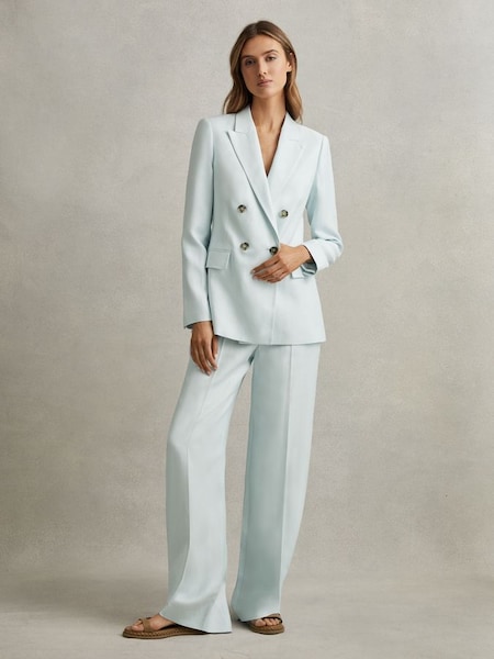 Viscose Linen Double Breasted Suit: Blazer in Blue (N74213) | $515
