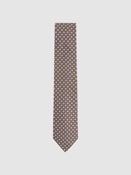Silk Medallion Print Tie in Brown Melange (N74236) | HK$1,030