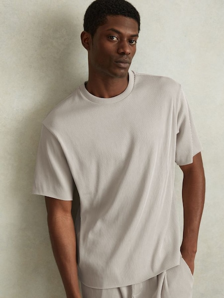 Zilverkleurig oversized geribbeld T-shirt met ronde hals (N74285) | € 85