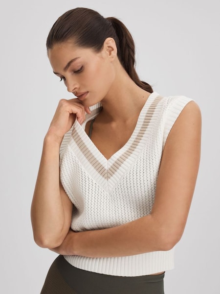 The Upside Knitted Cotton Cropped Vest in White (N74296) | $210