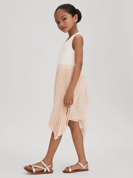 Junior Pleated Asymmetric Dress in Ecru (N74302) | SAR 485
