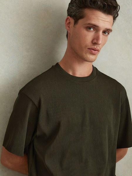 Oversized Ribbed Crew Neck T-Shirt in Green (N74316) | $120