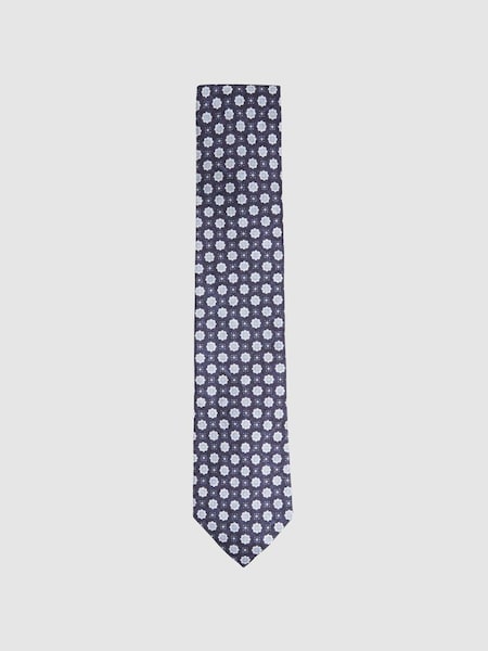 Silk Floral Print Tie in Eclipse Blue (N74317) | $135