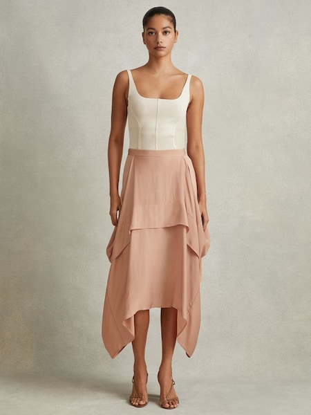 Side Pleat Asymmetric Midi Skirt in Nude (N74373) | 225 €