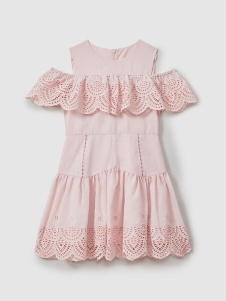 Teen Off-The-Shoulder Broderie Dress in Pink (N74383) | $155