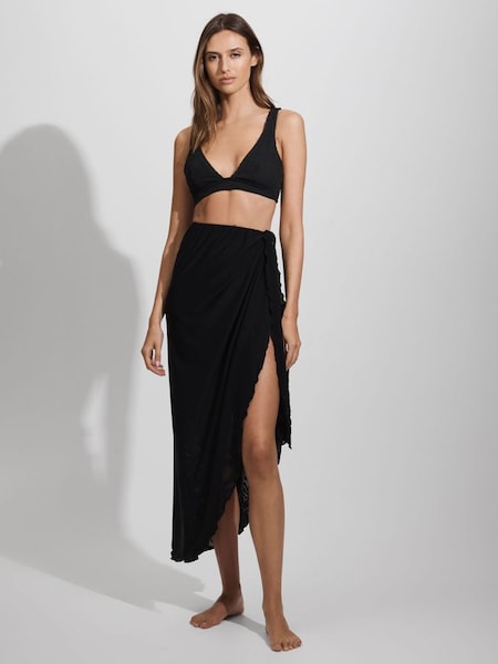 Good American Mesh Sarong Skirt in Black (N74394) | CHF 170