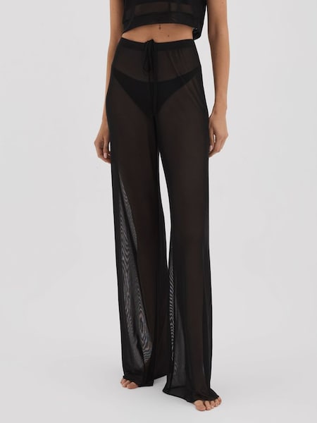 Pantalon Good American noir à cordon de serrage en maille transparente (N74420) | 120 €