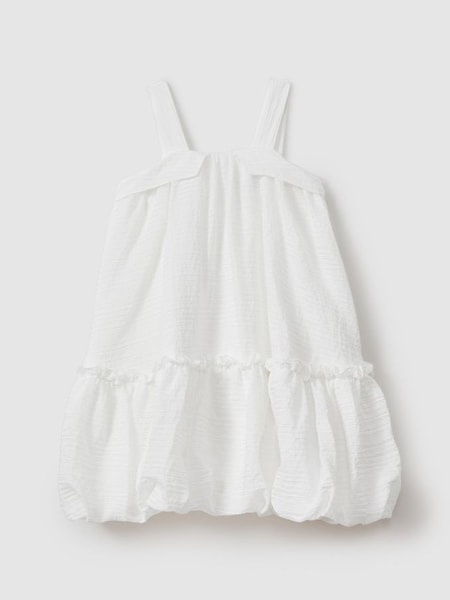 Seersucker Bubble Hem Dress in Ivory (N74437) | €120