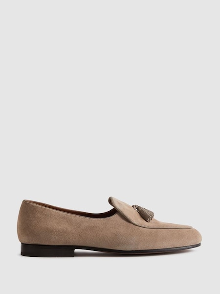 Suede Slip-On Belgian Loafers in Taupe (N74811) | CHF 255