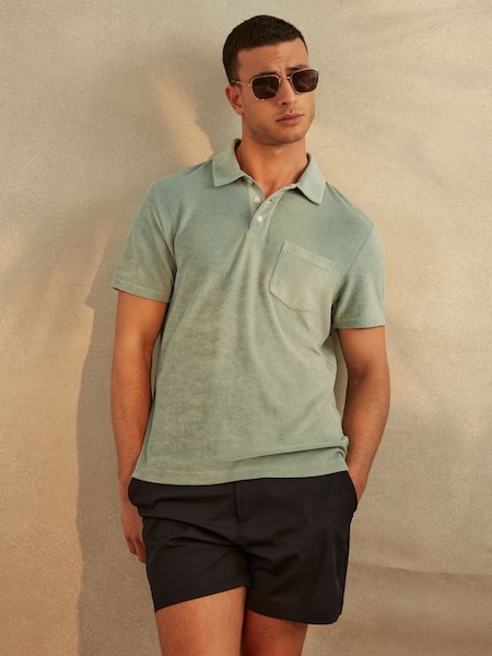 Towelling Polo Shirt in Mint (N76815) | $125