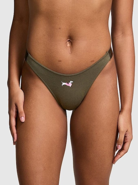 Olive Green Thong Cotton Logo Knickers (N95023) | €10.50