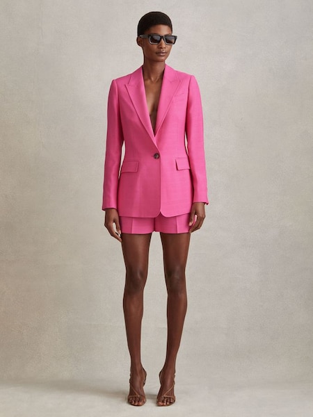 Petite Tailored Textured Single Breasted Suit: Blazer in Pink (N97225) | $475