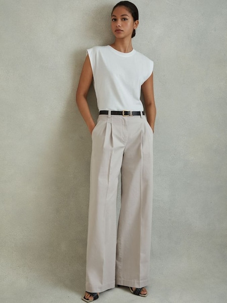 Cotton Blend Wide Leg Trousers in Grey (N97274) | $245