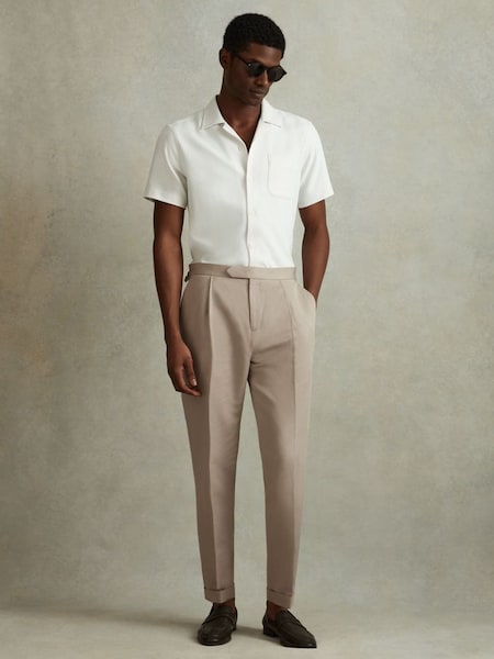 Relaxed Cropped Trousers with Turned-Up Hems in Stone (N97376) | $225