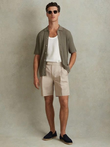 Cotton Blend Adjuster Shorts in Stone (N98189) | €140