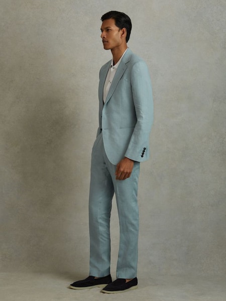 Slim Fit Linen Adjuster Trousers in Aqua Blue (N99115) | HK$2,230