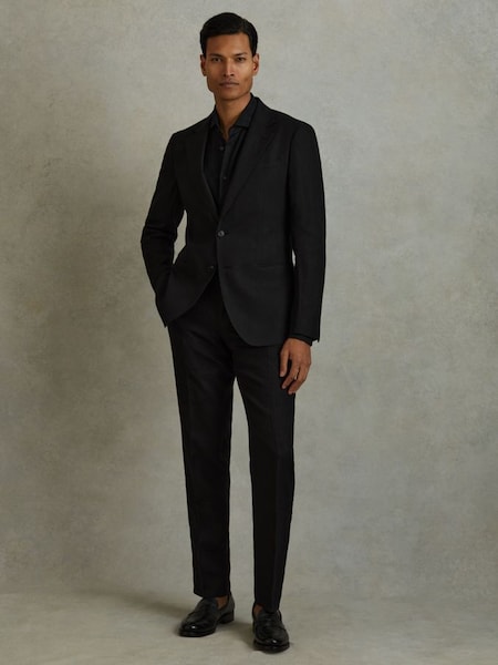 Slim Fit Linen Adjuster Trousers in Black (N99120) | $240