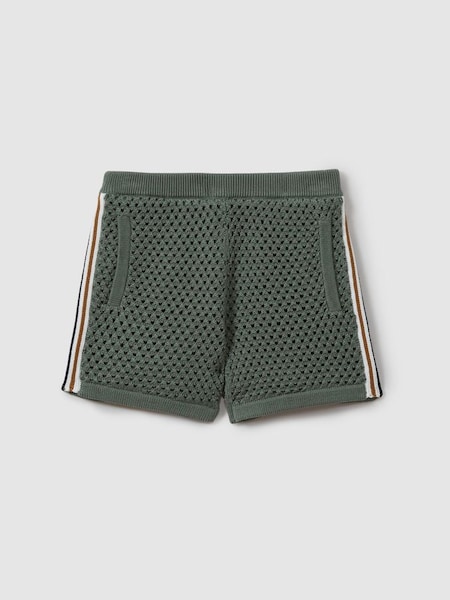 Crochet Contrast Trim Elasticated Shorts in Dark Sage Green (N99219) | HK$760