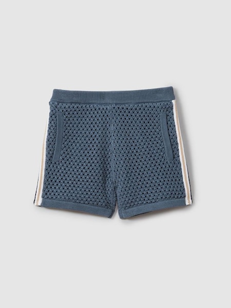 Crochet Contrast Trim Elasticated Shorts in Airforce Blue (N99224) | $110