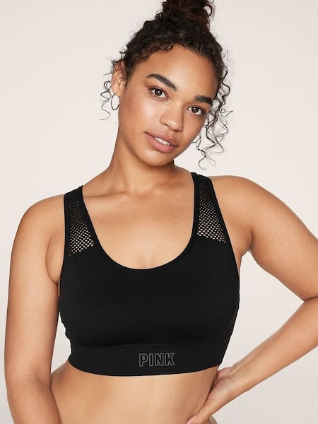 Pure Black Seamless Lightly Lined Low Impact Racerback Sports Bra (P20324) | €30