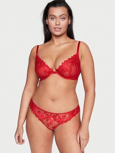 Lipstick Red Embroidered Unlined Demi Bra (P23541) | €68