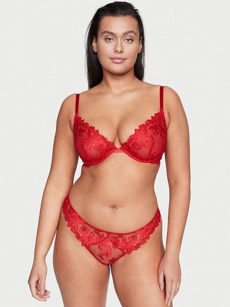 Lipstick Red Embroidered Thong Knickers (P23691) | €40