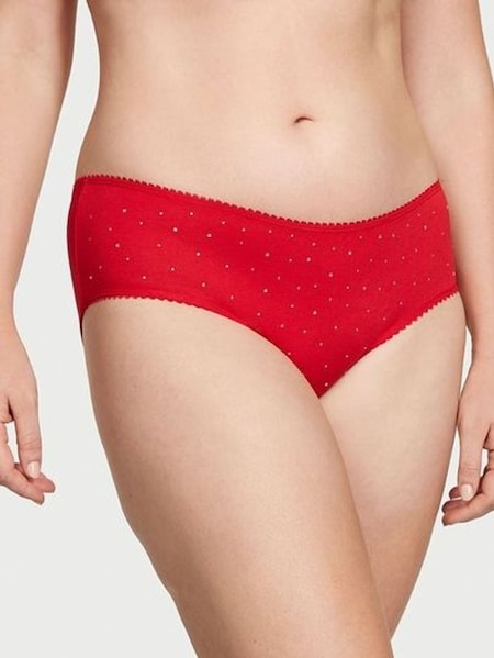 Lipstick Red Scattered Stones Hipster Stretch Cotton Knickers (P29889) | €10.50