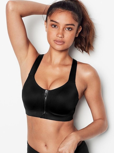 Black Smooth Front Fastening Wired High Impact Sports Bra (P42524) | €25