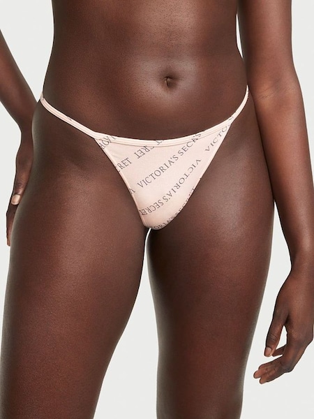 Purest Pink Vs Diagonal Logo Smooth Cotton G String Knickers (P54337) | €10.50